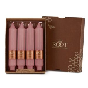 root candles unscented dinner candles beeswax enhanced grecian collenette boxed candle set, 7-inch, dusty rose, 4-count