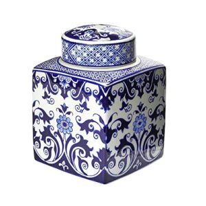 creative co-op decorative stoneware, blue and white ginger jar, floral pattern