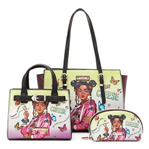 destiny by nicole lee 3 pieces set fashion handbag eco leather large shoulder bag mini messenger bag pouch for women girls nk12241 adf