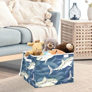 DOMIKING Shark Ocean Collapsible Rectangular Storage Bins with Lids Decorative Lidded Basket for Toys Organizers Fabric Storage Boxes with Handles for Home Toys Organizers Clothes and Books