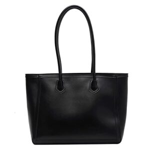 highyu women soft faux leather tote bag large capacity handbags and purse ladies commute shopper purses girls school shoulder bag with zipper(black)…