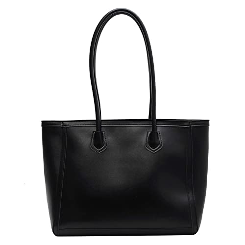 HIGHYU Women Soft Faux Leather Tote Bag Large Capacity Handbags and purse Ladies Commute Shopper Purses Girls School Shoulder Bag with Zipper(Black)…