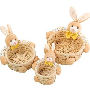 tikpick 3 pcs set bunny easter basket without handle for boy and girl gifts box for easter eggs stuffer chocolate nuts, bunny stuffed animal basket candy box for home decorations