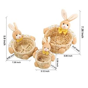 TikPick 3 Pcs Set Bunny Easter Basket Without Handle for Boy and Girl Gifts Box for Easter Eggs Stuffer Chocolate Nuts, Bunny Stuffed Animal Basket Candy Box for Home Decorations