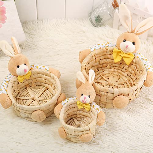 TikPick 3 Pcs Set Bunny Easter Basket Without Handle for Boy and Girl Gifts Box for Easter Eggs Stuffer Chocolate Nuts, Bunny Stuffed Animal Basket Candy Box for Home Decorations