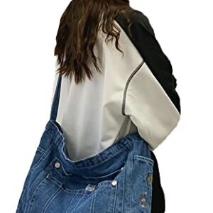 Denim Hobo Bags for Women Retro Jean Shoulder Bag with Embroidery Casual Tote Handbags Multi Pockets Vintage Satchel Bags