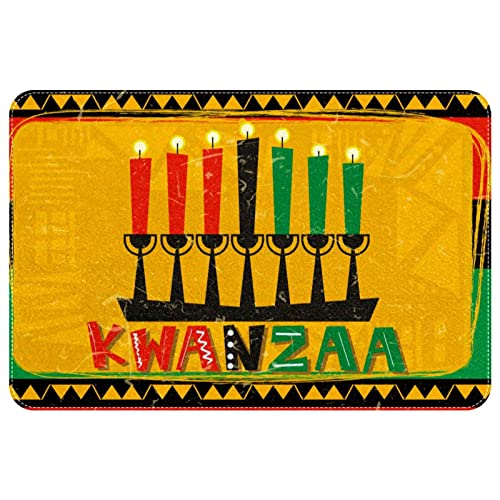 Happy Kwanzaa with Kwanzaa Candle, Indoor Door Mat Durable Front Door Mats Entryway Rug Non-Slip Absorbent Area Rugs Resist Dirt Rugs for Room Decor, 24"x16"