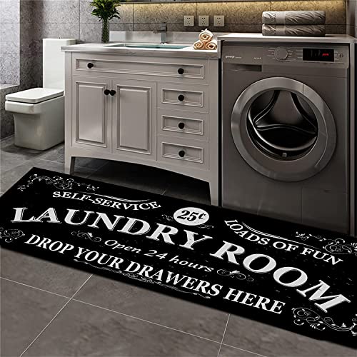 Laundry Room Rug Anti-Slip Floor mats Farmhouse Large Laundry Rugs for Laundry Room Mat Washer and Dryer Carpet Black Laundry Room Decor and Accessories 20x47inch