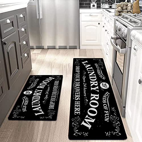 Laundry Room Rug Anti-Slip Floor mats Farmhouse Large Laundry Rugs for Laundry Room Mat Washer and Dryer Carpet Black Laundry Room Decor and Accessories 20x47inch