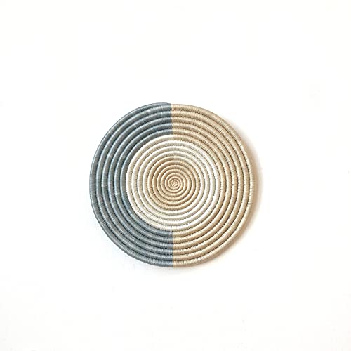 African Woven Trivet- Karamira/Rwanda Trivet/Sisal & Sweetgrass/Gray, Tan, White