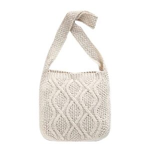 gabangjange crochet shoulder handbags hobo knitted tote bag shopping bags ivory