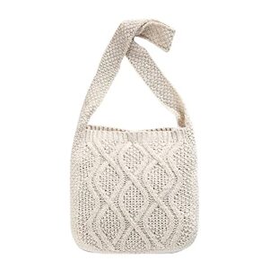 gabangjange Crochet Shoulder HandBags Hobo Knitted Tote Bag Shopping Bags Ivory