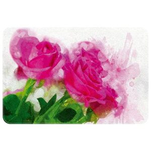 watercolor roses floral bright pink flowers, indoor door mat durable front door mats entryway rug non-slip absorbent area rugs resist dirt rugs for room decor, 24″x16″