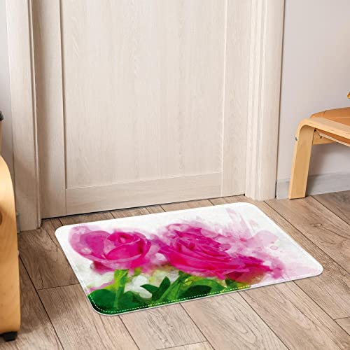 Watercolor Roses Floral Bright Pink Flowers, Indoor Door Mat Durable Front Door Mats Entryway Rug Non-Slip Absorbent Area Rugs Resist Dirt Rugs for Room Decor, 24"x16"