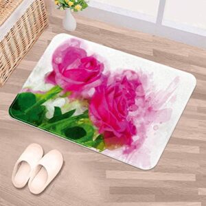 Watercolor Roses Floral Bright Pink Flowers, Indoor Door Mat Durable Front Door Mats Entryway Rug Non-Slip Absorbent Area Rugs Resist Dirt Rugs for Room Decor, 24"x16"