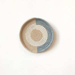 Mini African Tray - Karamira/Rwanda Basket/Sisal & Sweetgrass Woven Basket/Blue-Gray, Tan, White