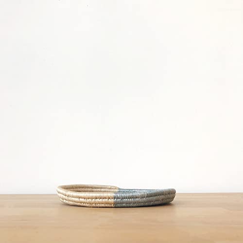 Mini African Tray - Karamira/Rwanda Basket/Sisal & Sweetgrass Woven Basket/Blue-Gray, Tan, White