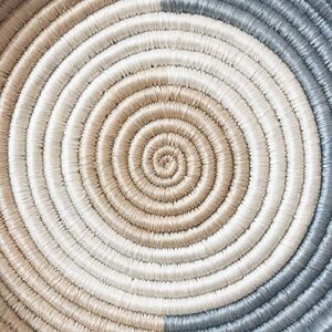 Mini African Tray - Karamira/Rwanda Basket/Sisal & Sweetgrass Woven Basket/Blue-Gray, Tan, White