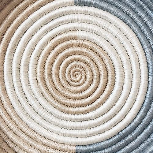 Mini African Tray - Karamira/Rwanda Basket/Sisal & Sweetgrass Woven Basket/Blue-Gray, Tan, White