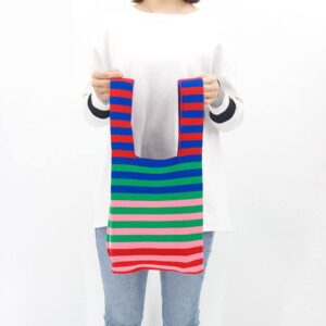 Dvagoent Rainbow Tote Bag for Girls, Striped Tote Bag for Women, Knitted Tote Bag, Shoulder Bags Tote, Armpit Bags Women Fashion (Blue Red Green)