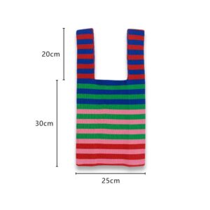 Dvagoent Rainbow Tote Bag for Girls, Striped Tote Bag for Women, Knitted Tote Bag, Shoulder Bags Tote, Armpit Bags Women Fashion (Blue Red Green)