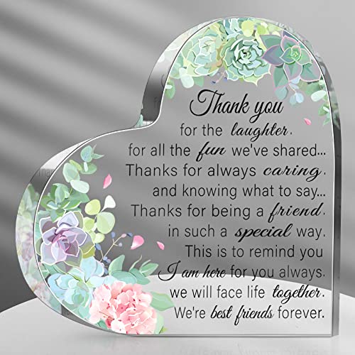 Friendship Gifts for Women Friend Birthday Gifts for Women Friends Thank You Gifts for Friends Acrylic Heart Decorative Signs Plaques for Sister Sunflower Succulent Gift Christmas Decor (Fun)