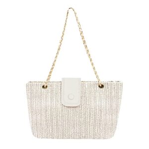 straw tote bags fashion satchel shoulder handbag summer chain purse crossbody beach bags for women 2023(white)