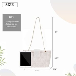 Straw Tote Bags Fashion Satchel Shoulder Handbag Summer Chain Purse Crossbody Beach Bags for Women 2023(White)