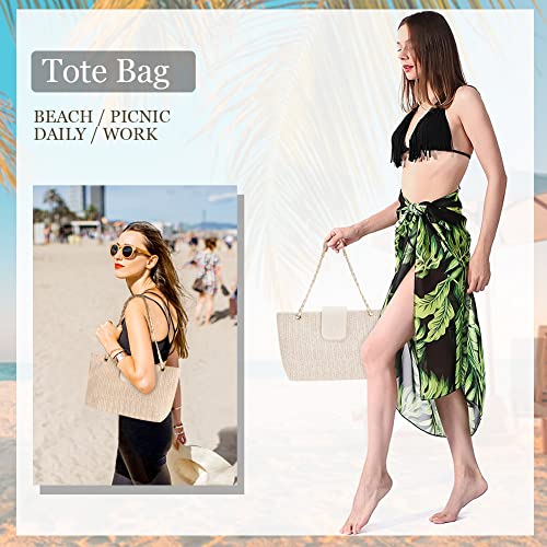 Straw Tote Bags Fashion Satchel Shoulder Handbag Summer Chain Purse Crossbody Beach Bags for Women 2023(White)