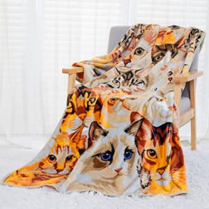 bilibunny cat blanket gifts for cat lovers, 40″x55″ soft warm flannel cozy throw blankets for all seasons, cute cat fuzzy blankets for couch sofa bedroom chair camping office car travel picnic (pet)