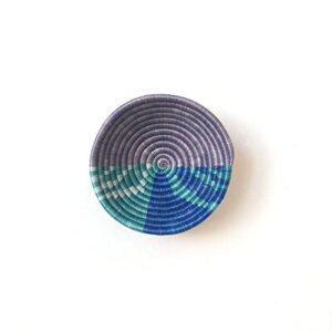 mini african basket- ntyazo/rwanda basket/sisal & sweetgrass woven basket/teal, blue, purple