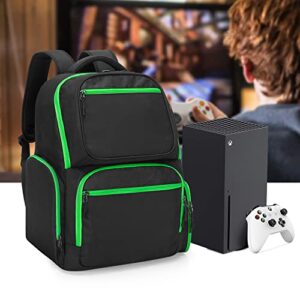 Trunab Travel Backpack Compatible with Xbox Series X Carrying Case Game Storage Bag with 2 Inner Spaces for Xbox X/S Console, Multiple Pockets for 15.6” Laptop and Other Gaming Accessories, Black (Patent Pending)