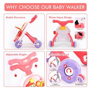 Eners Sit to Stand Baby Learning Walker with Wheels, Baby Activity Walker, 2 in 1 Baby Push Walkers and Activity Center, Walker for Baby Boy Girl (Walker Pink)
