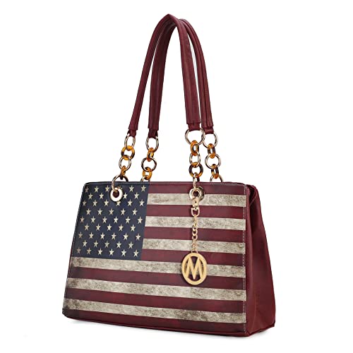 MKF Collection Patriotic Shoulder Bag for Women, USA Satchel Vegan Leather Designer American Flag Handbag Tote Purse