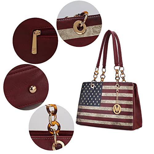 MKF Collection Patriotic Shoulder Bag for Women, USA Satchel Vegan Leather Designer American Flag Handbag Tote Purse