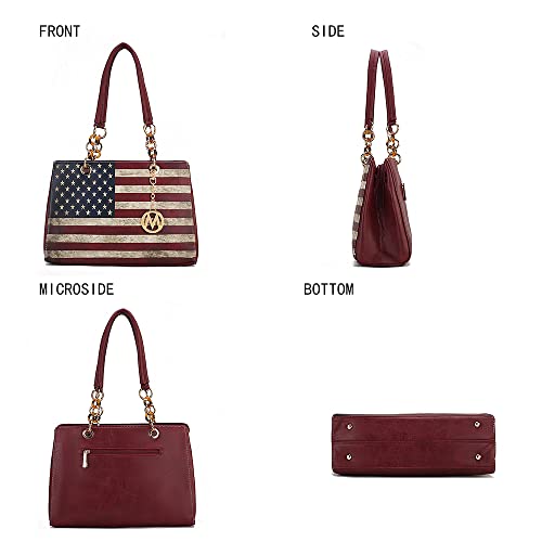 MKF Collection Patriotic Shoulder Bag for Women, USA Satchel Vegan Leather Designer American Flag Handbag Tote Purse