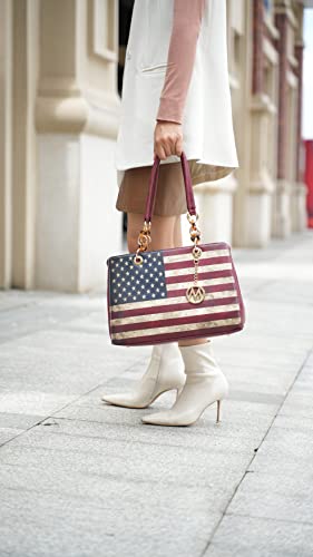 MKF Collection Patriotic Shoulder Bag for Women, USA Satchel Vegan Leather Designer American Flag Handbag Tote Purse