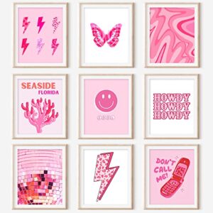 gensteuo 9pcs cute preppy room decor aesthetic, preppy wall art, preppy posters paintings, cute pictures prints for bedroom dorm decorations, preppy pink poster wall collage (8×10 unframed)