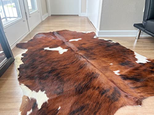 bonanza leathers Genuine Cowhide Rug Tricolor Brindle Size S/L/XL 5X6/6X7/7X8 FT (5X6)