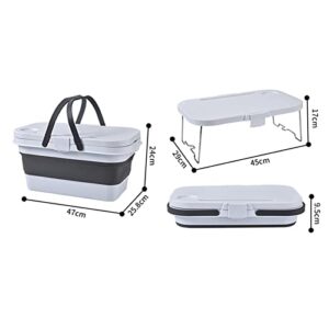 NUZYZ Picnic Basket, Foldable with Handle Large Capacity, Portable Outdoor Picnic Baskets, Shopping Baskets Fruit Picking Baskets, Water-Resistant Sealing Good, Multifunctional Basket White Grey