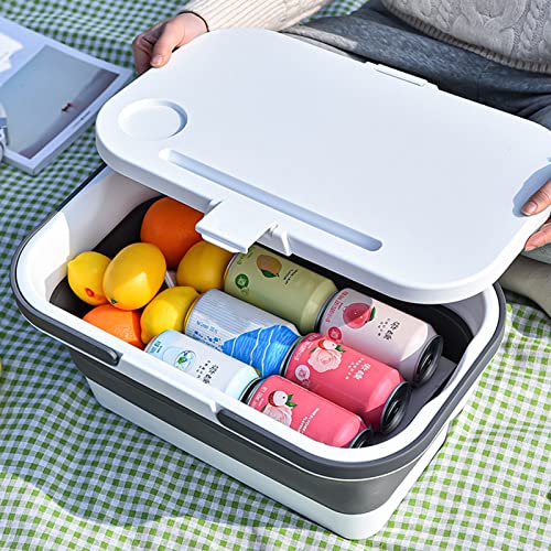 NUZYZ Picnic Basket, Foldable with Handle Large Capacity, Portable Outdoor Picnic Baskets, Shopping Baskets Fruit Picking Baskets, Water-Resistant Sealing Good, Multifunctional Basket White Grey