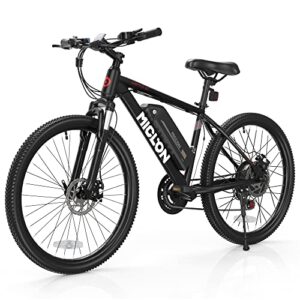 miclon electric bike, electric bike for adults 26” e-bikes 350w bafang motor, 2x faster charge, removable battery, 20mph mountain bike with suspension fork, 21 speed gears bicycle led display – balck
