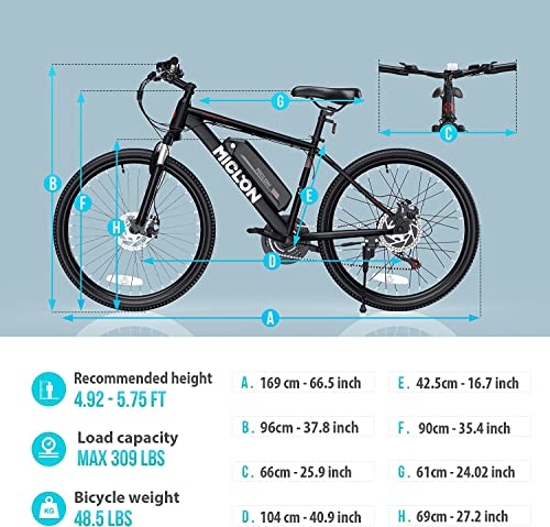 MICLON Electric Bike, Electric Bike for Adults 26'' E-Bikes 350W BAFANG Motor, 2X Faster Charge, Removable Battery, 20MPH Mountain Bike with Suspension Fork, 21 Speed Gears Bicycle LED Display - BALCK