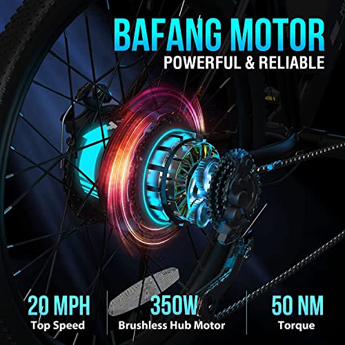 MICLON Electric Bike, Electric Bike for Adults 26'' E-Bikes 350W BAFANG Motor, 2X Faster Charge, Removable Battery, 20MPH Mountain Bike with Suspension Fork, 21 Speed Gears Bicycle LED Display - BALCK