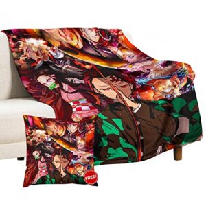 Japanese Anime Flannel Blanket 2set, Soft Lightweight Fleece Throw Blanket with Pillowcase Warm Durable Sofa Couch Decor Beding