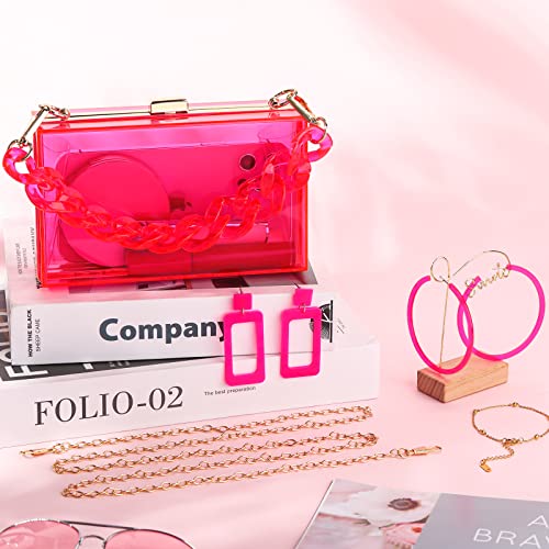 Jadive 4 Pcs Women Acrylic Purse Clear Clutch Bag Evening Purses for Wedding Vintage Handbag Retro Earrings Bracelet Jewelry Set (Pink)