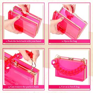 Jadive 4 Pcs Women Acrylic Purse Clear Clutch Bag Evening Purses for Wedding Vintage Handbag Retro Earrings Bracelet Jewelry Set (Pink)