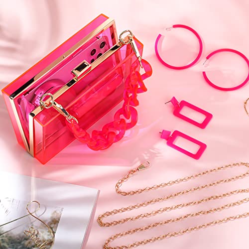 Jadive 4 Pcs Women Acrylic Purse Clear Clutch Bag Evening Purses for Wedding Vintage Handbag Retro Earrings Bracelet Jewelry Set (Pink)