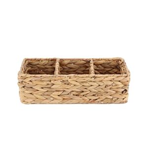 yahuan woven water hyacinth storage basket divided basket with 3-section wicker baskets for shelves,handwoven desk baskets for pantry, coffee bar, shelves (water hyacinth)