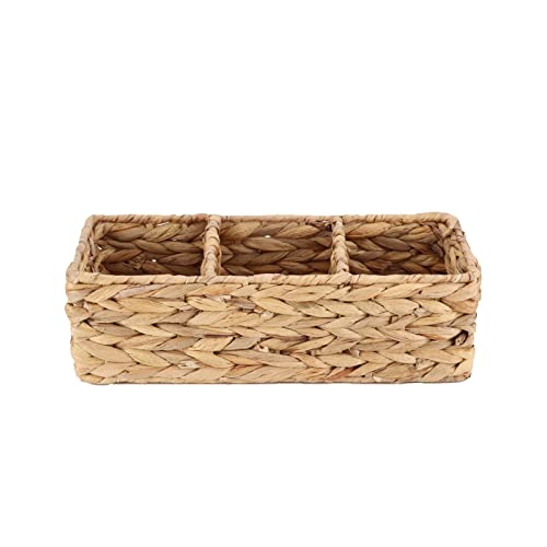 YAHUAN Woven Water Hyacinth Storage Basket Divided Basket With 3 ...